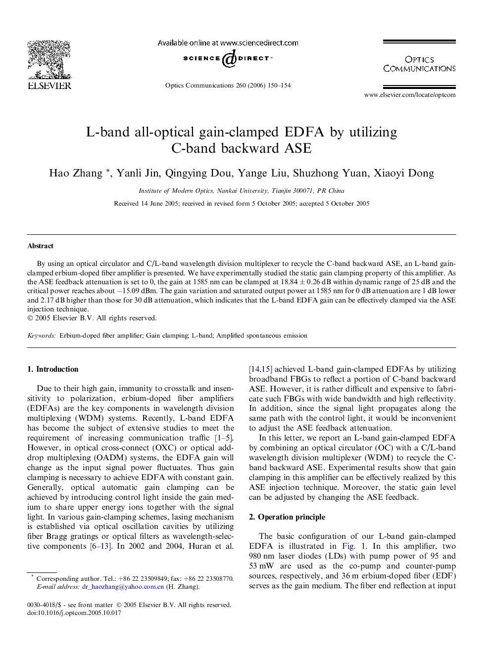 L-band all-optical gain-clamped EDFA by utilizing C-band backward ASE