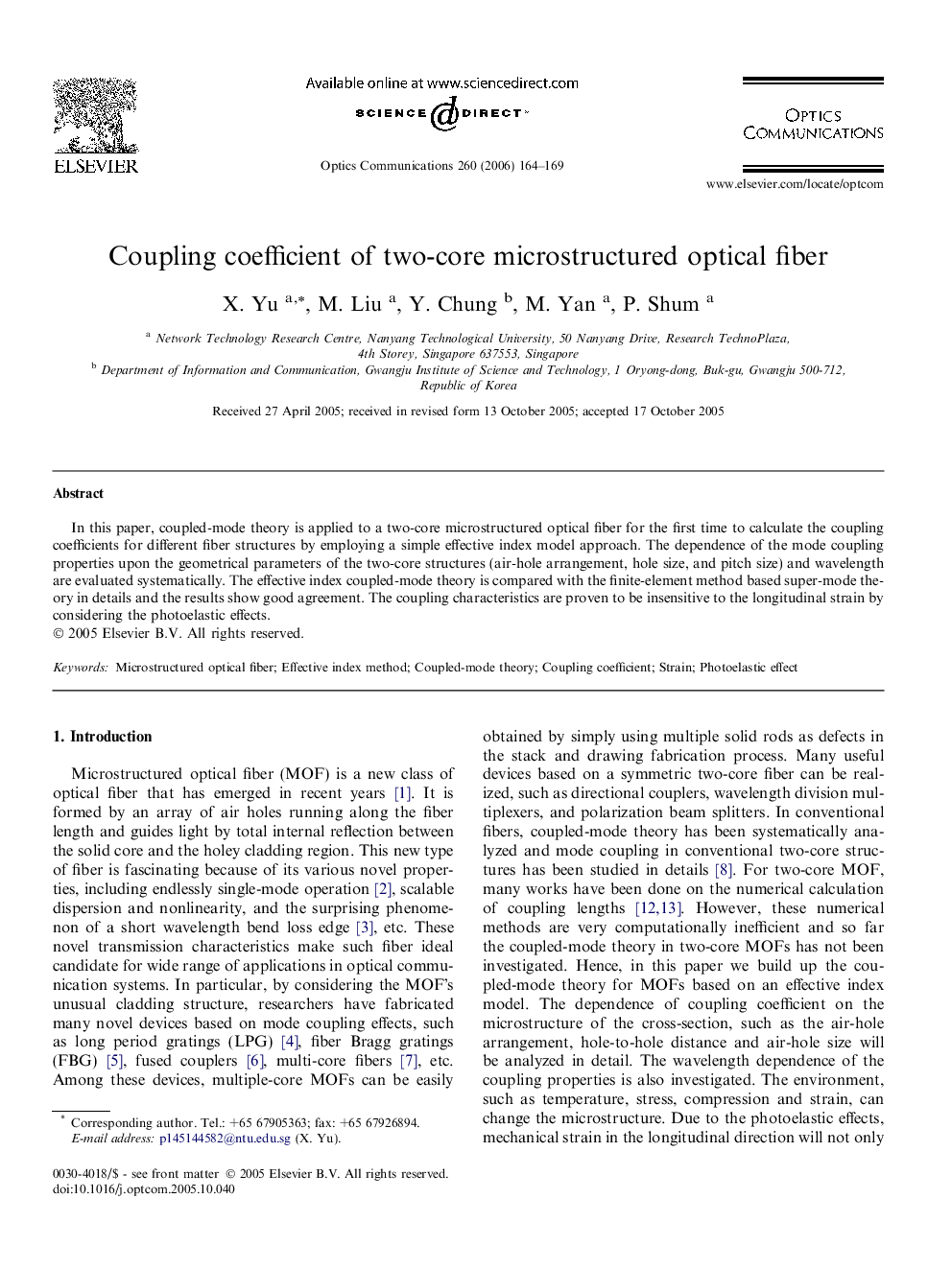 Coupling coefficient of two-core microstructured optical fiber