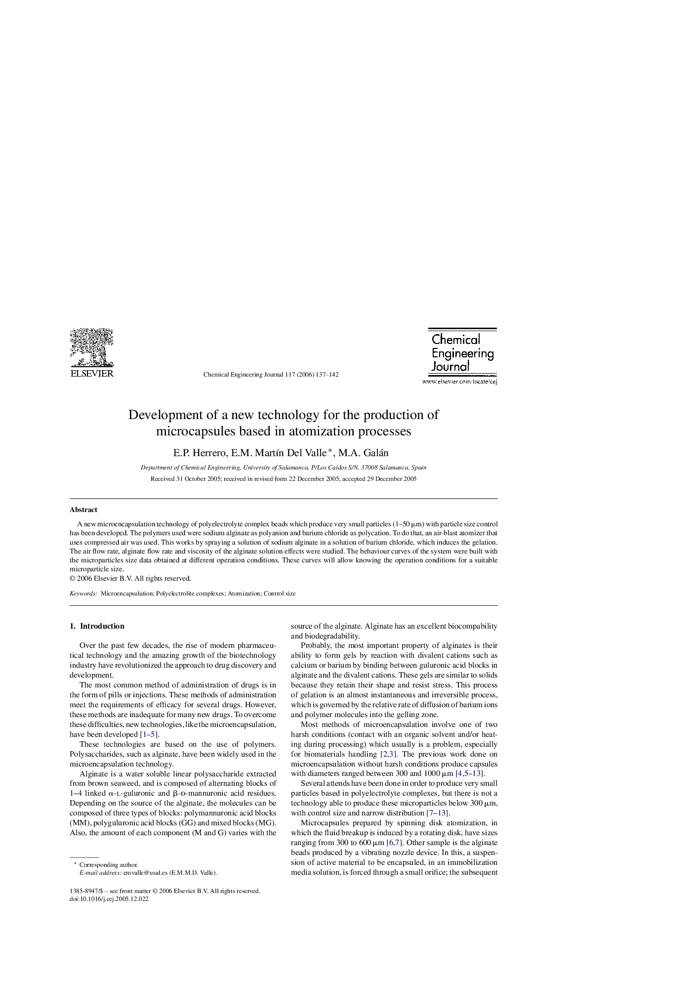 عکس صفحه اول مقاله: Development of a new technology for the production of microcapsules based in atomization processes Development of a new technology for the production of microcapsules based in atomization processes