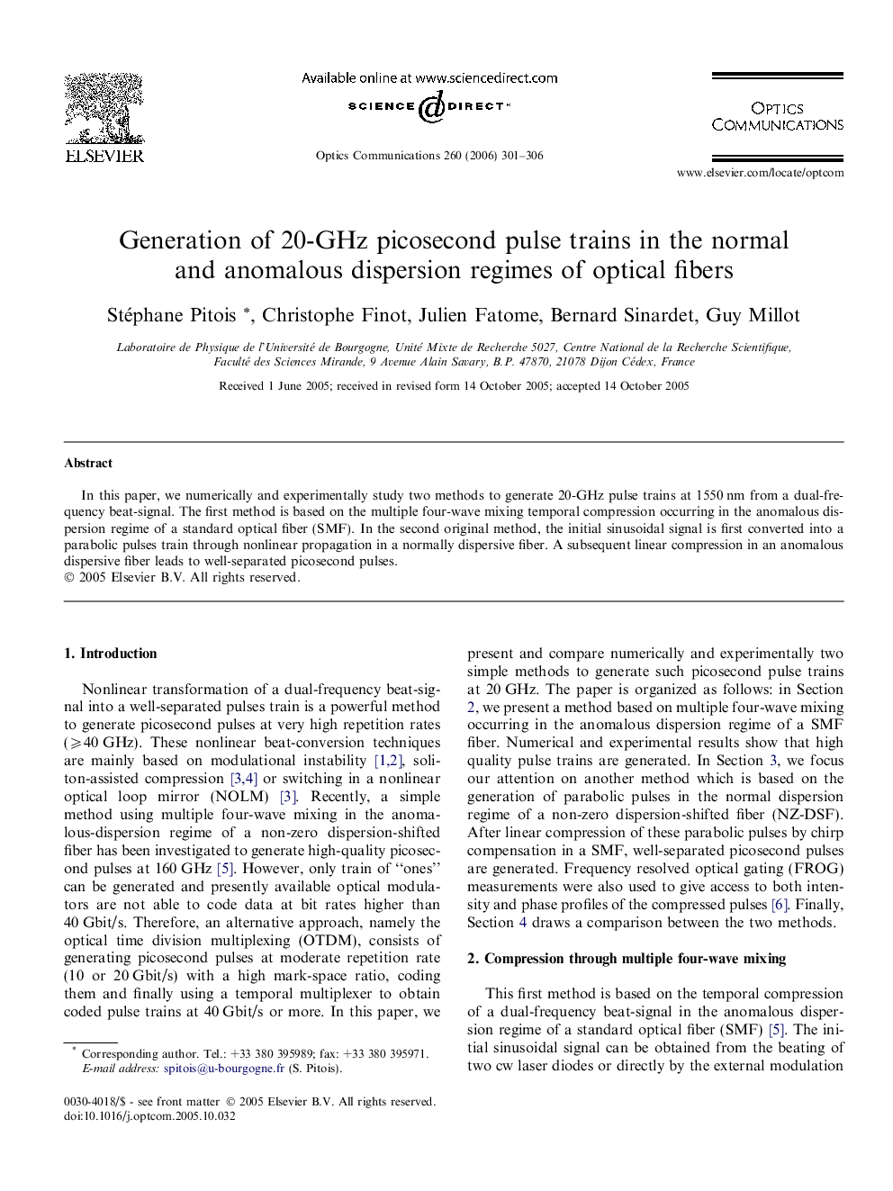 عکس صفحه اول مقاله: Generation of 20-GHz picosecond pulse trains in the normal and anomalous dispersion regimes of optical fibers Generation of 20-GHz picosecond pulse trains in the normal and anomalous dispersion regimes of optical fibers