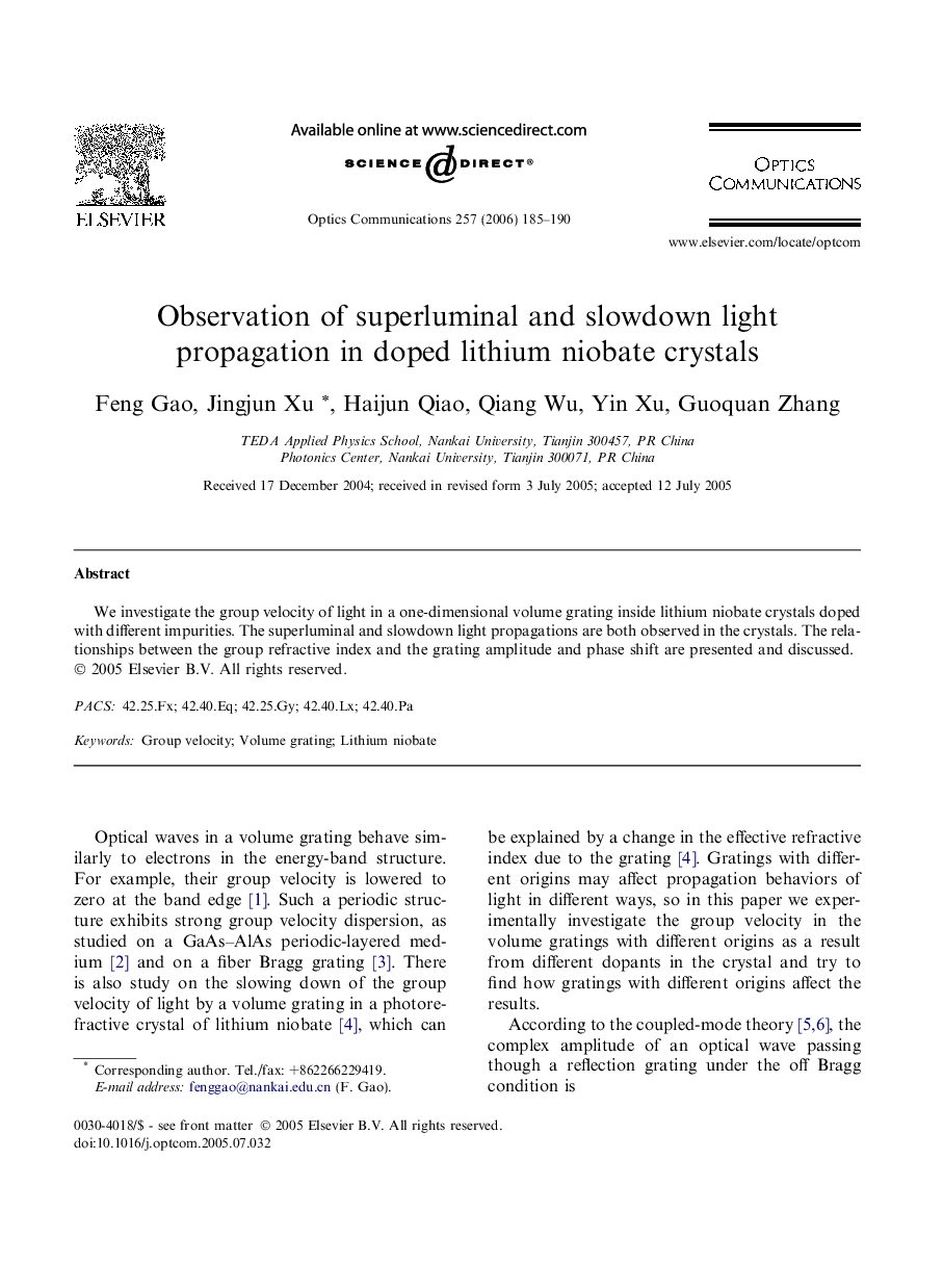 Observation of superluminal and slowdown light propagation in doped lithium niobate crystals