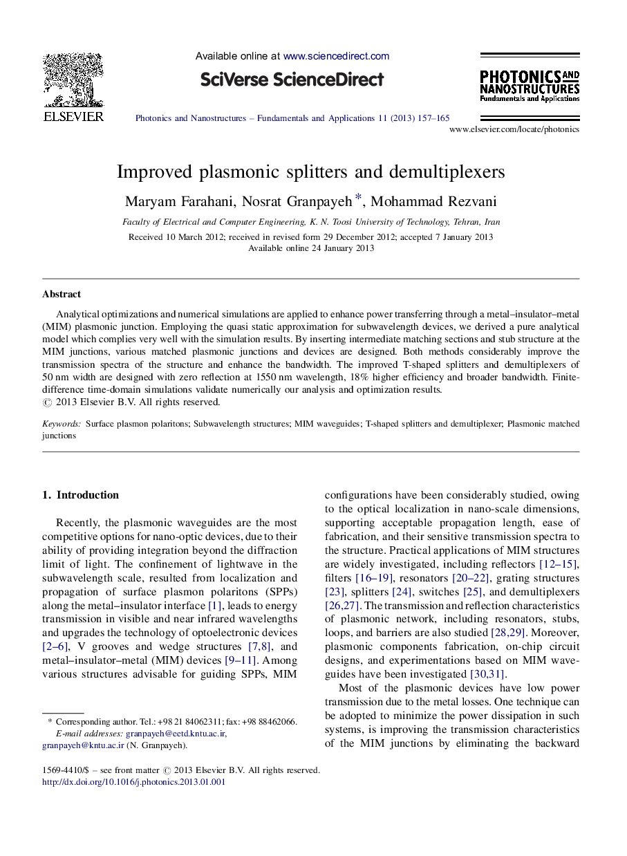 Improved plasmonic splitters and demultiplexers