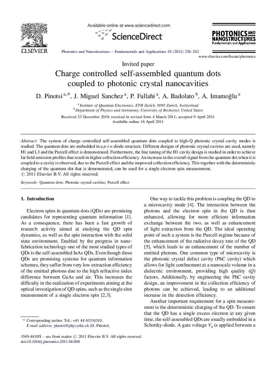 Charge controlled self-assembled quantum dots coupled to photonic crystal nanocavities