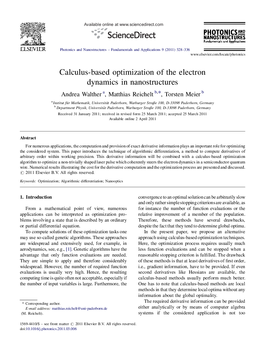 Calculus-based optimization of the electron dynamics in nanostructures