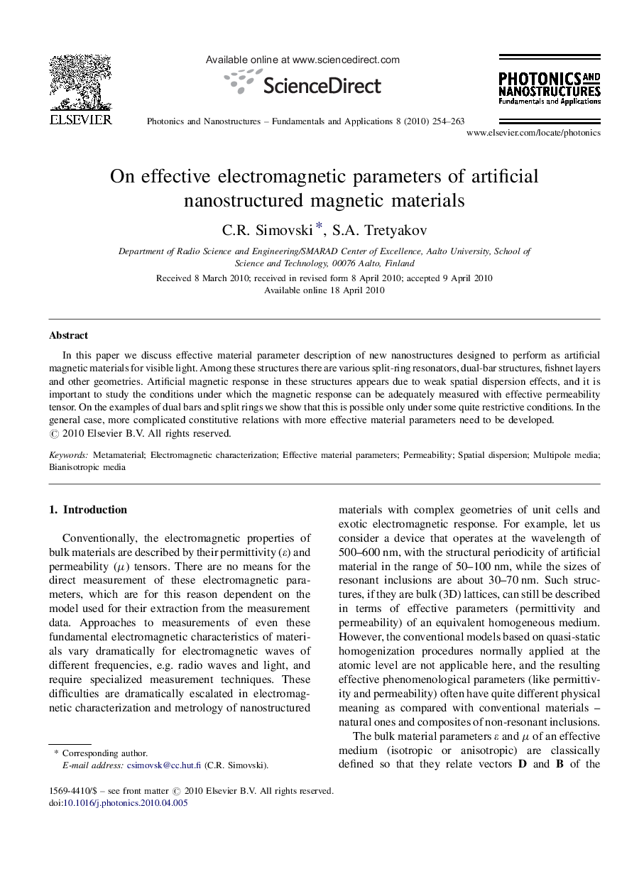 On effective electromagnetic parameters of artificial nanostructured magnetic materials