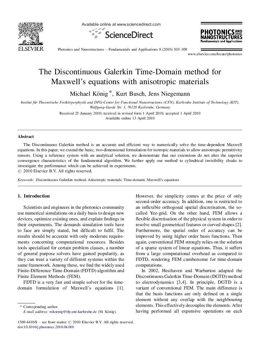 The Discontinuous Galerkin Time-Domain method for Maxwell’s equations with anisotropic materials