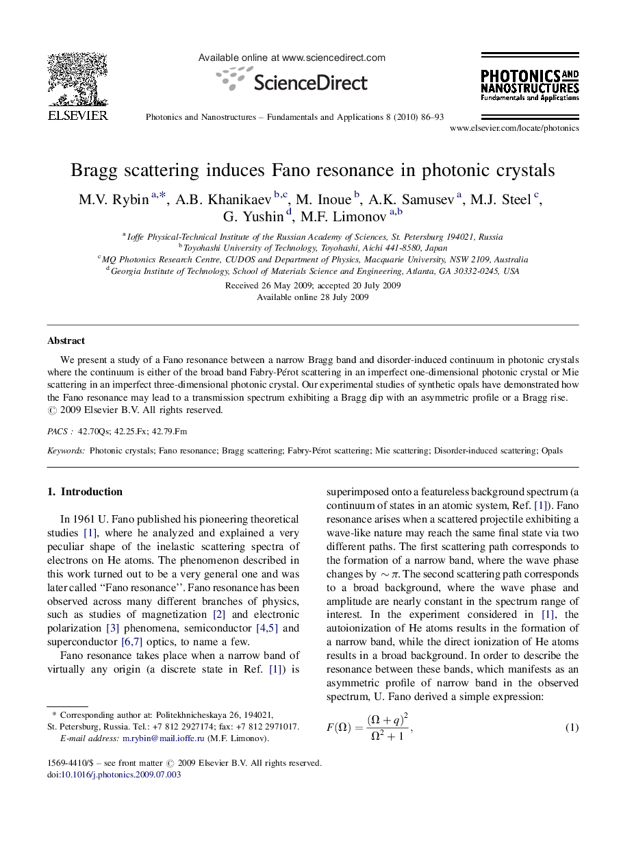 Bragg scattering induces Fano resonance in photonic crystals