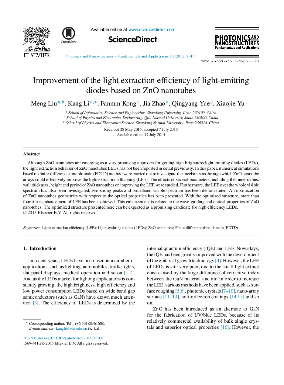 Improvement of the light extraction efficiency of light-emitting diodes based on ZnO nanotubes