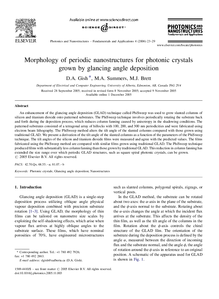 Morphology of periodic nanostructures for photonic crystals grown by glancing angle deposition