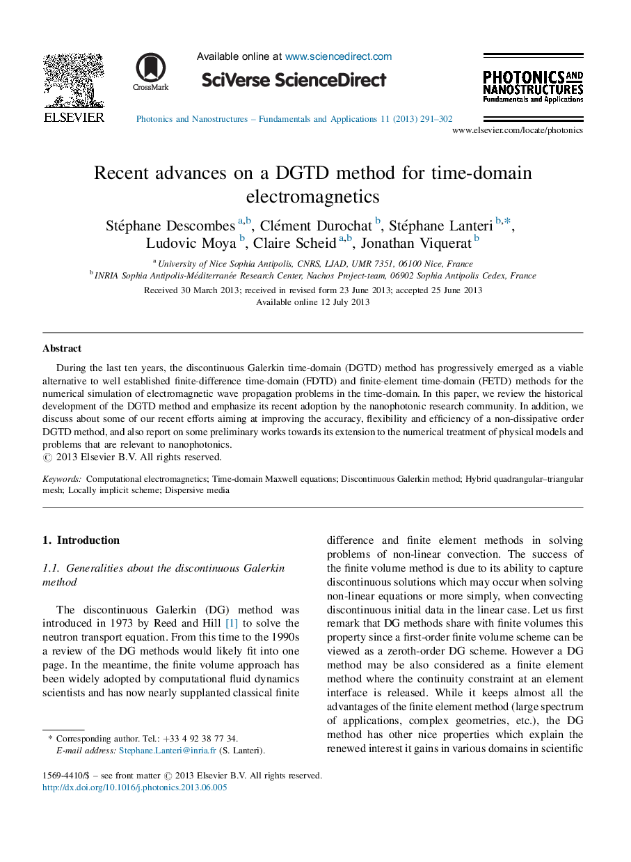 Recent advances on a DGTD method for time-domain electromagnetics