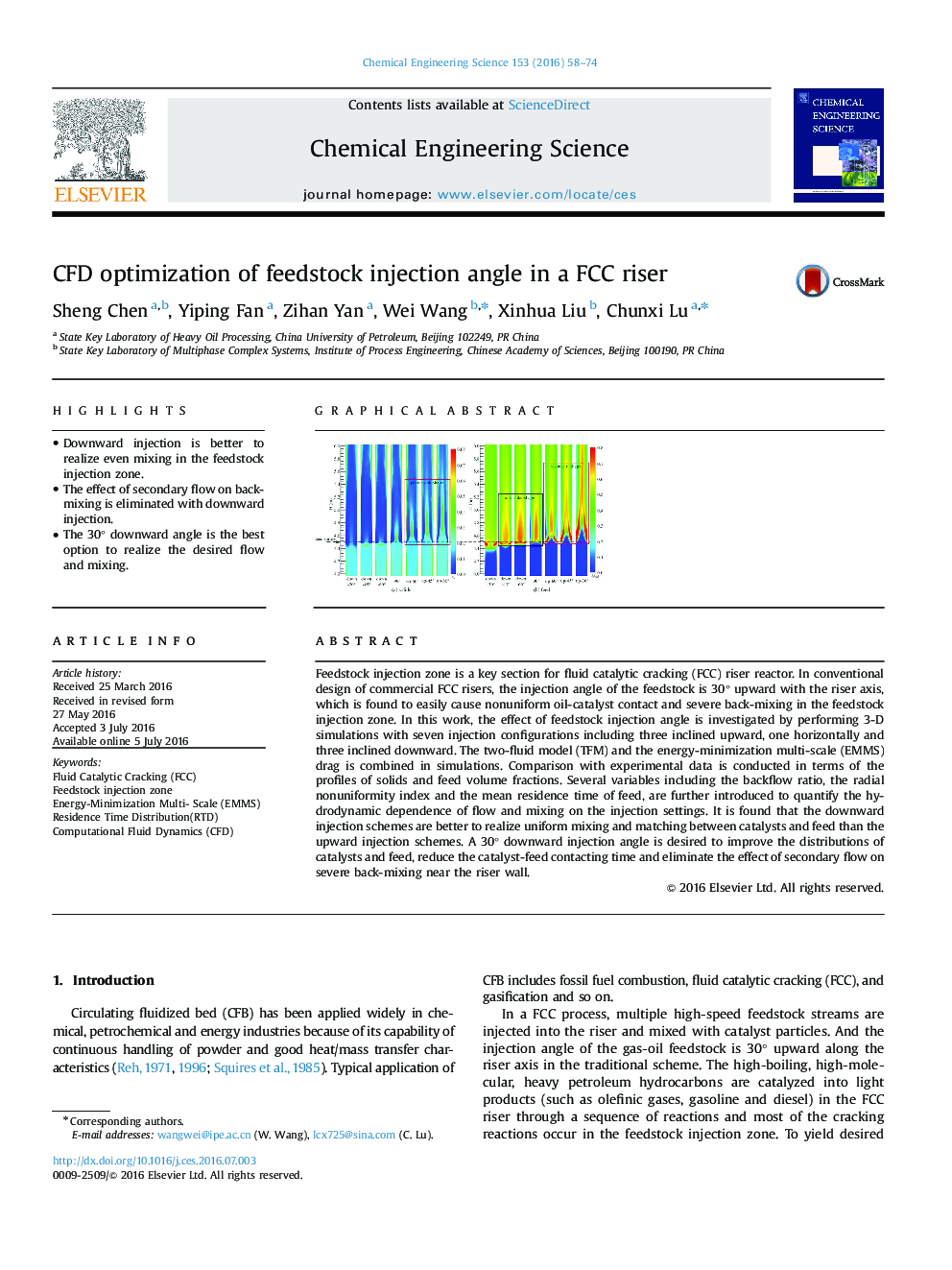 CFD optimization of feedstock injection angle in a FCC riser