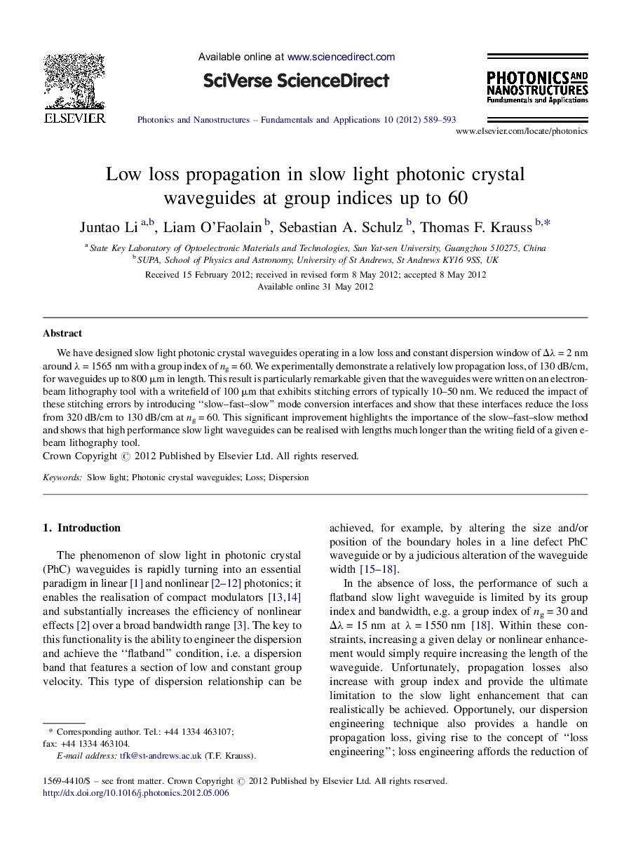 Low loss propagation in slow light photonic crystal waveguides at group indices up to 60