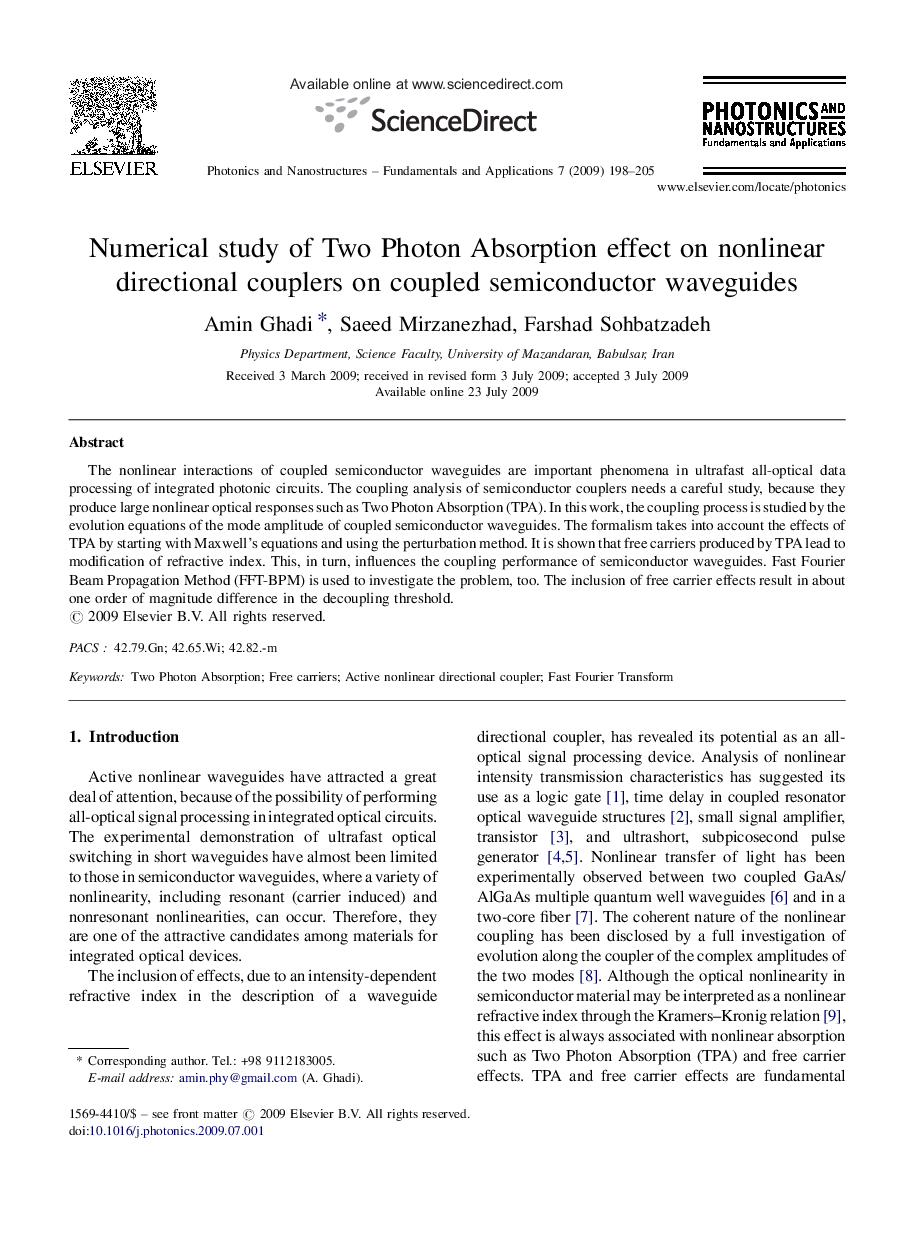 Numerical study of Two Photon Absorption effect on nonlinear directional couplers on coupled semiconductor waveguides