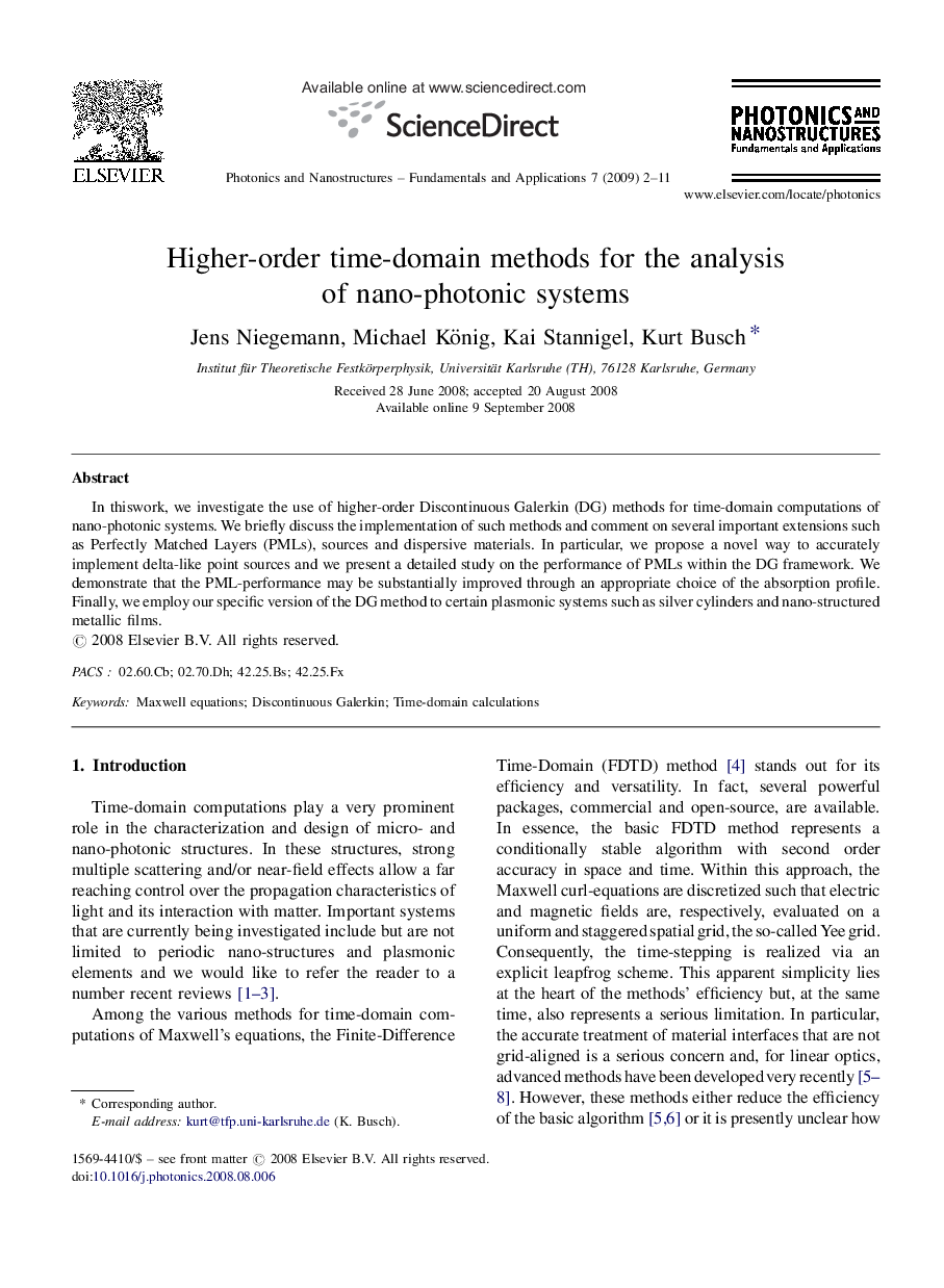 عکس صفحه اول مقاله: Higher-order time-domain methods for the analysis of nano-photonic systems Higher-order time-domain methods for the analysis of nano-photonic systems