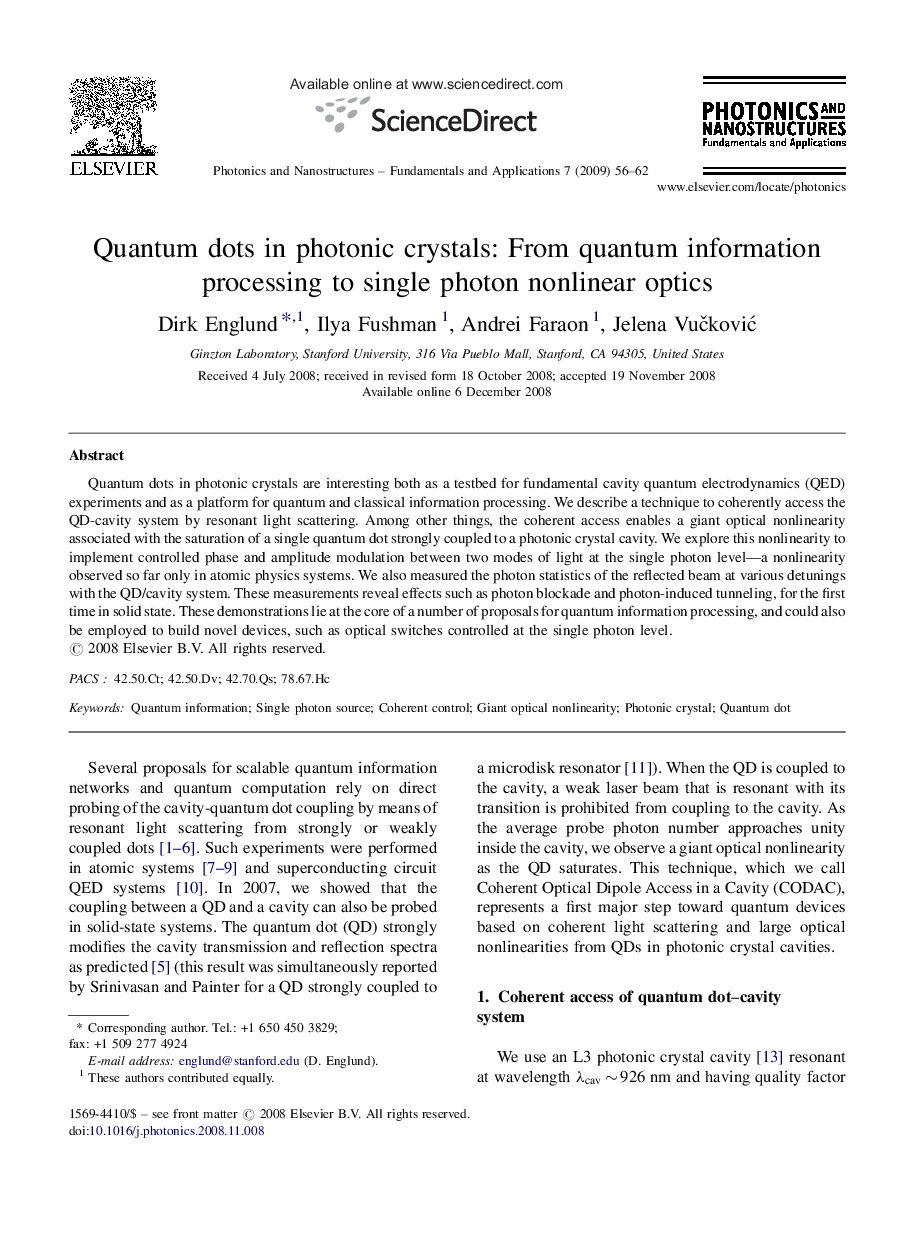 Quantum dots in photonic crystals: From quantum information processing to single photon nonlinear optics