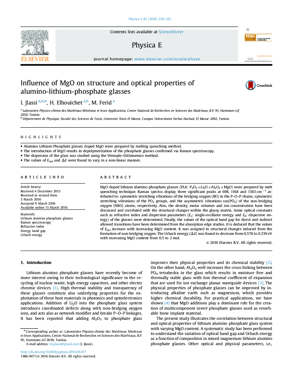 Influence of MgO on structure and optical properties of alumino-lithium-phosphate glasses