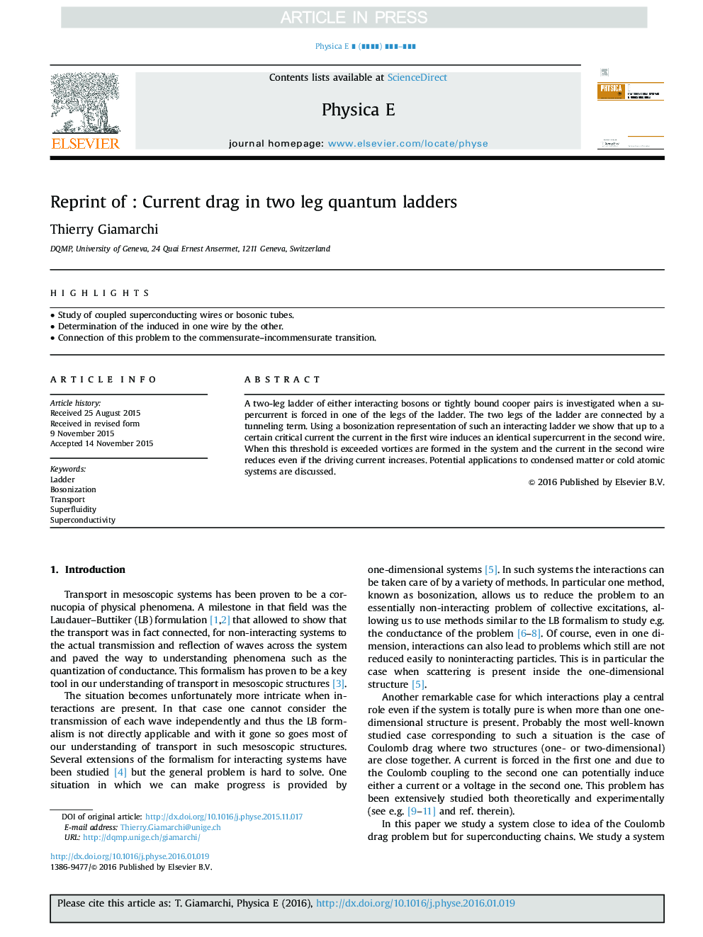 Reprint of : Current drag in two leg quantum ladders