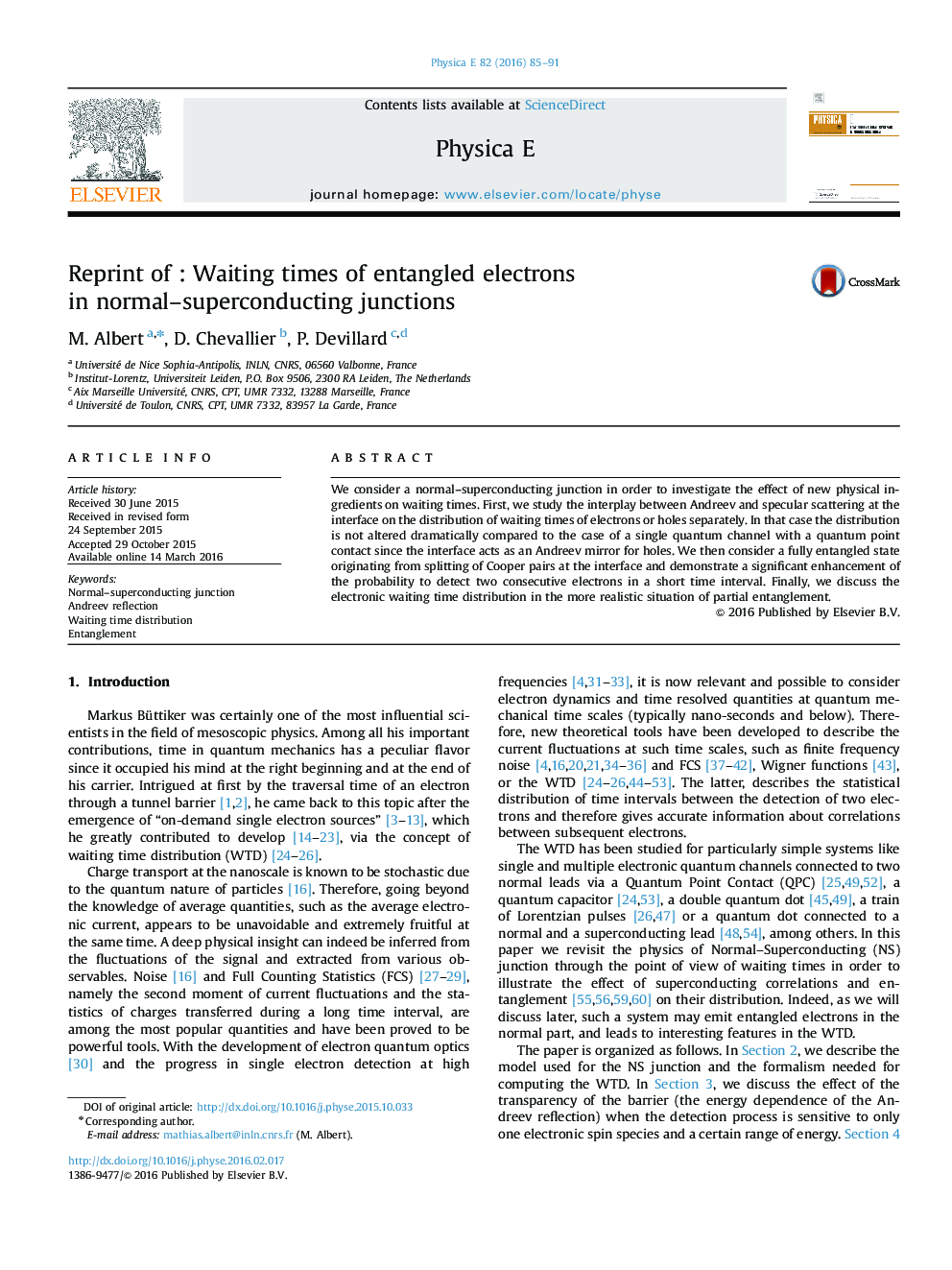 Reprint of : Waiting times of entangled electrons in normal–superconducting junctions