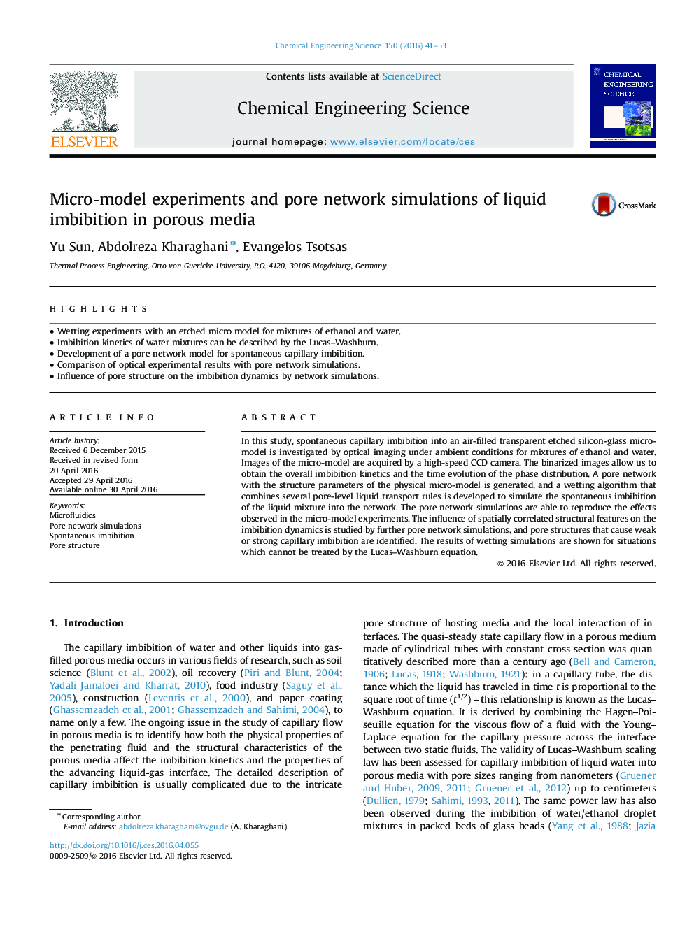 Micro-model experiments and pore network simulations of liquid imbibition in porous media