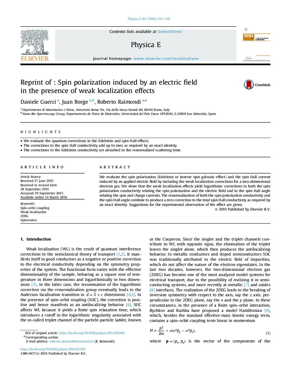 Reprint of : Spin polarization induced by an electric field in the presence of weak localization effects