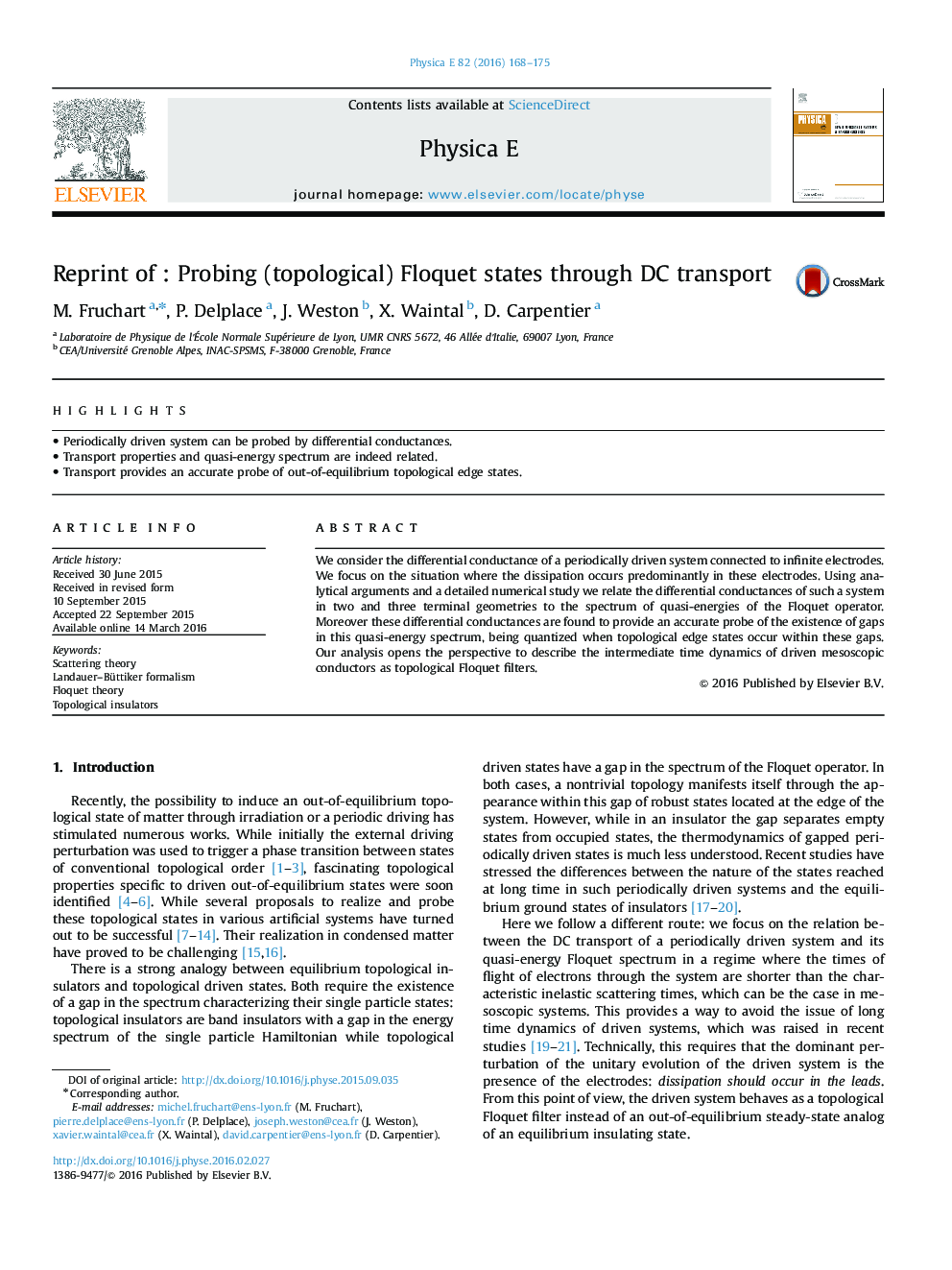 Reprint of : Probing (topological) Floquet states through DC transport