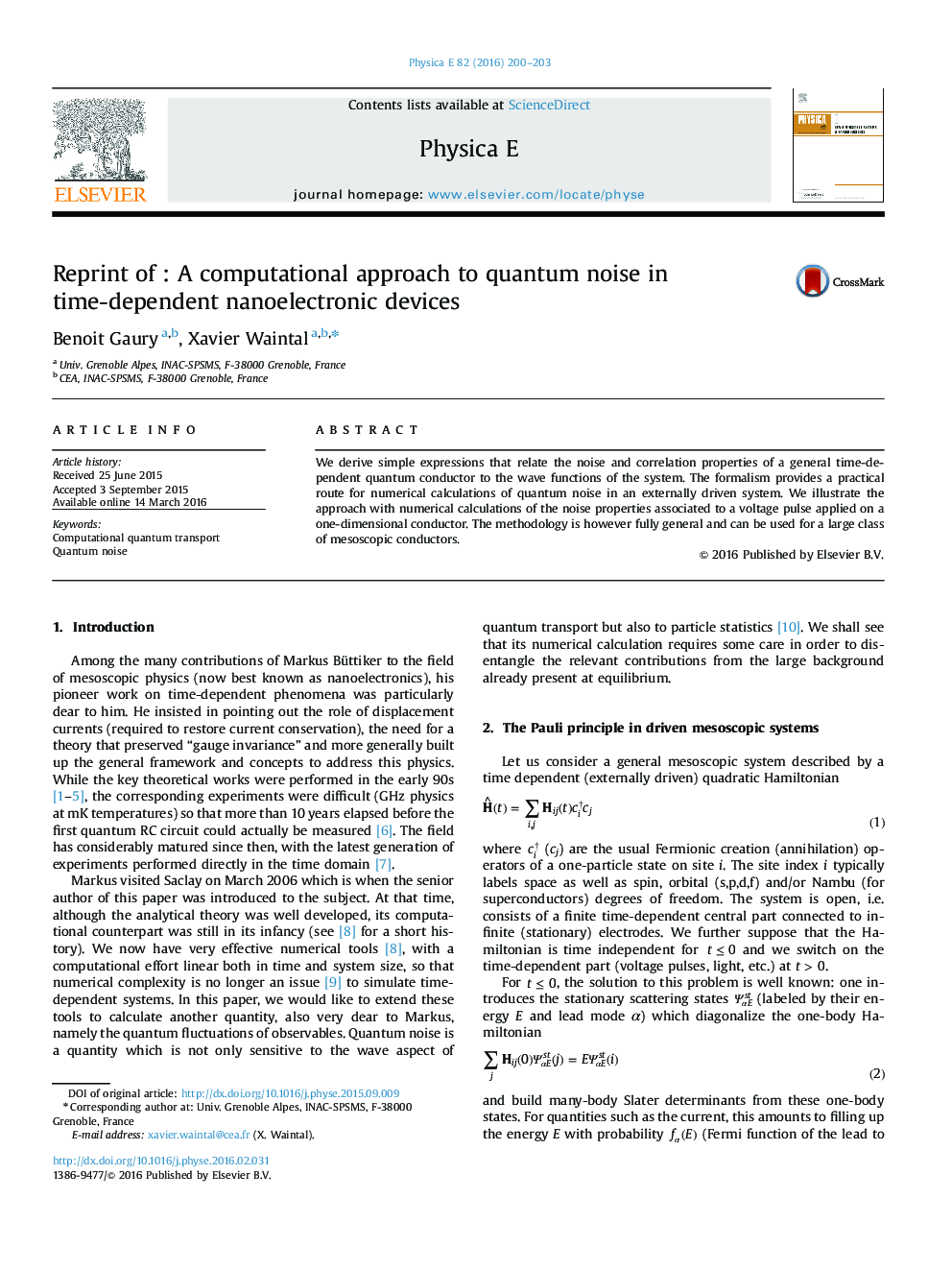 Reprint of : A computational approach to quantum noise in time-dependent nanoelectronic devices