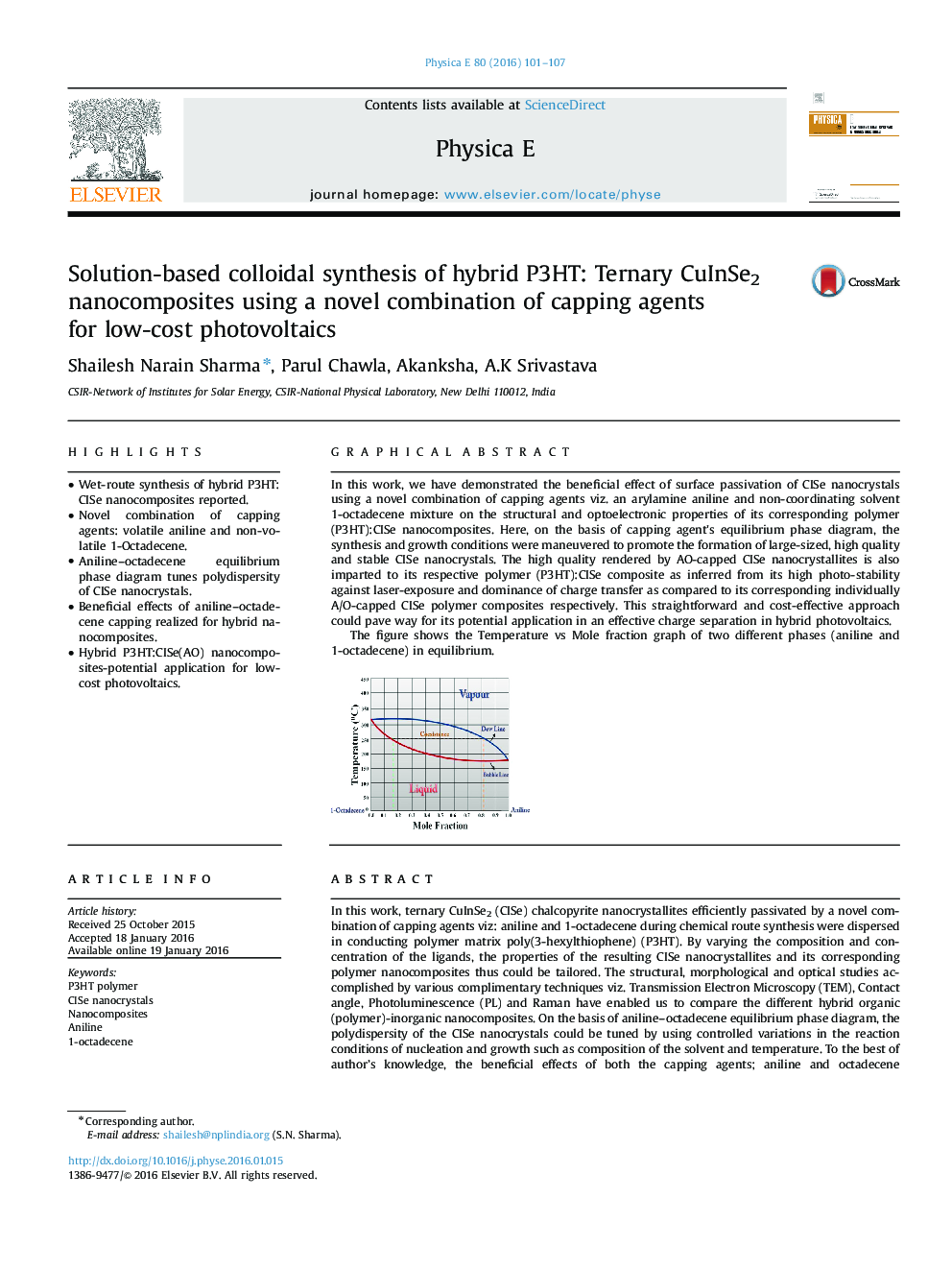 Solution-based colloidal synthesis of hybrid P3HT: Ternary CuInSe2 nanocomposites using a novel combination of capping agents for low-cost photovoltaics