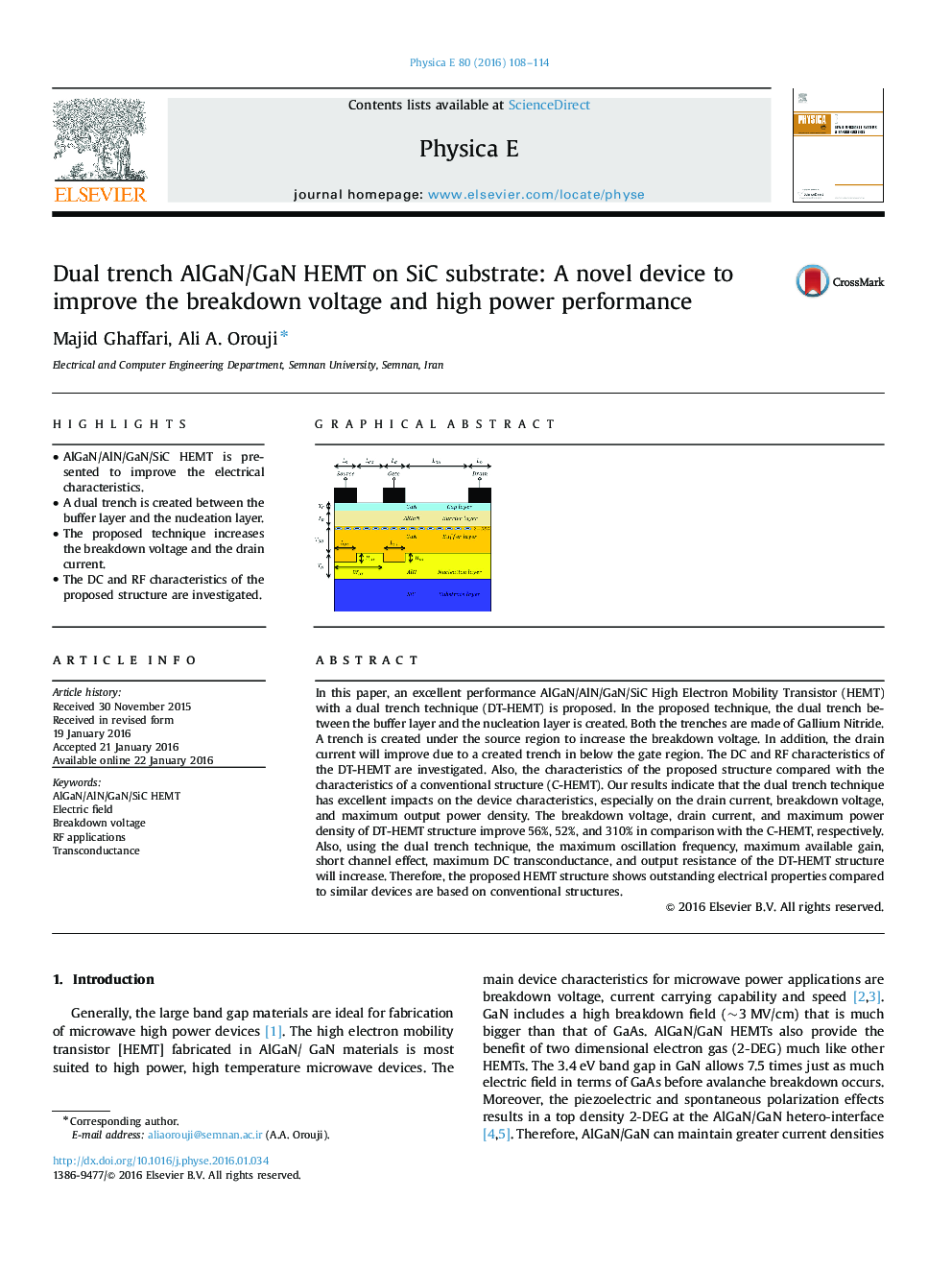 Dual trench AlGaN/GaN HEMT on SiC substrate: A novel device to improve the breakdown voltage and high power performance