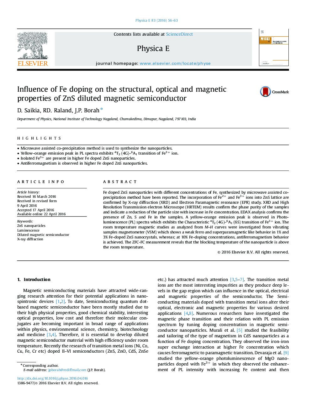 Influence of Fe doping on the structural, optical and magnetic properties of ZnS diluted magnetic semiconductor