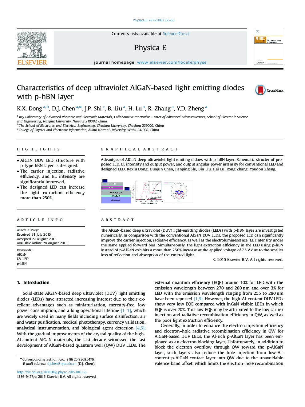 Characteristics of deep ultraviolet AlGaN-based light emitting diodes with p-hBN layer