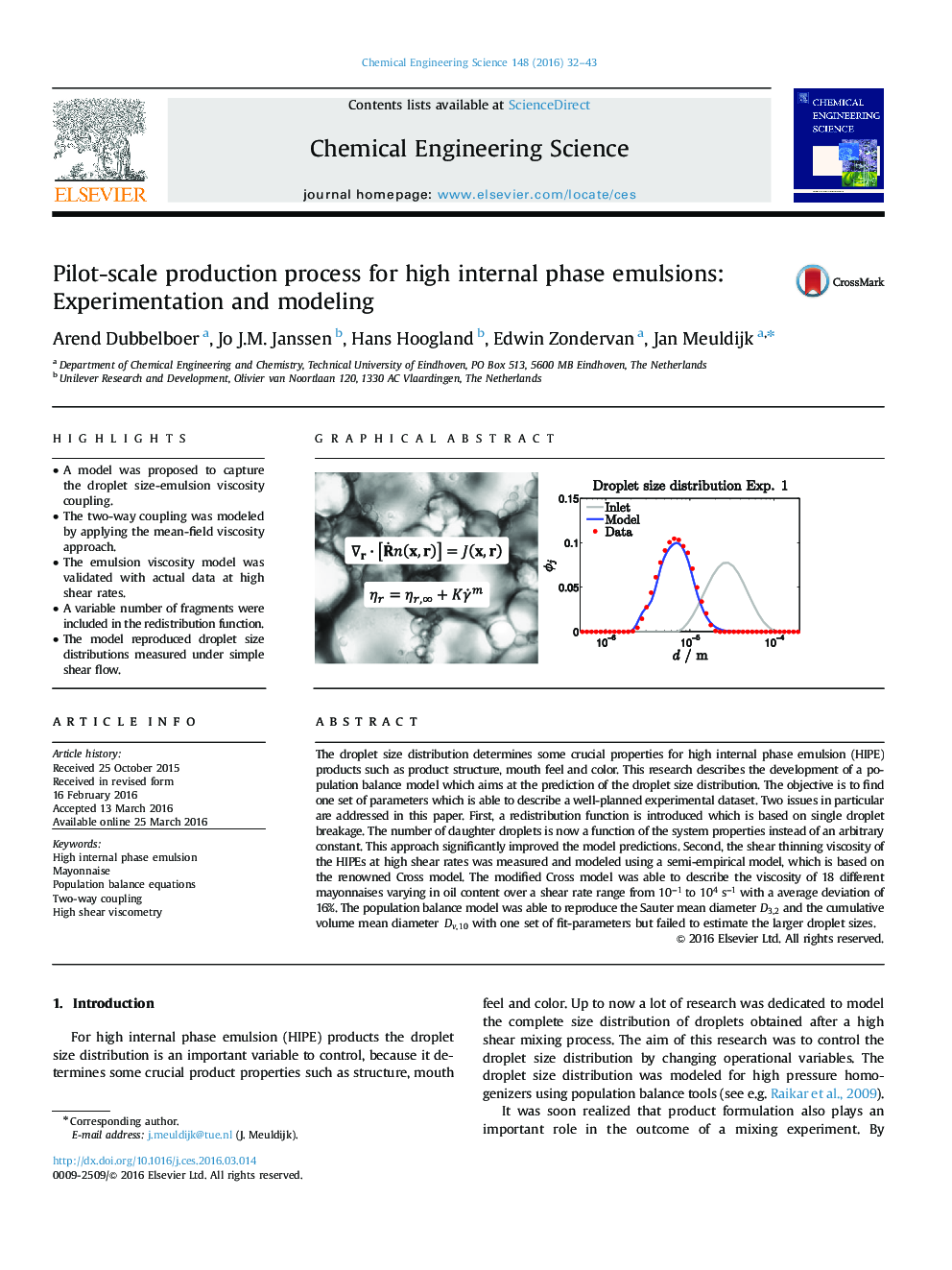 Pilot-scale production process for high internal phase emulsions: Experimentation and modeling