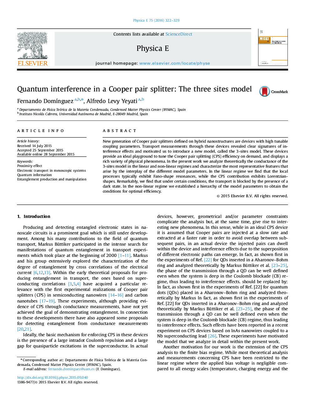 Quantum interference in a Cooper pair splitter: The three sites model