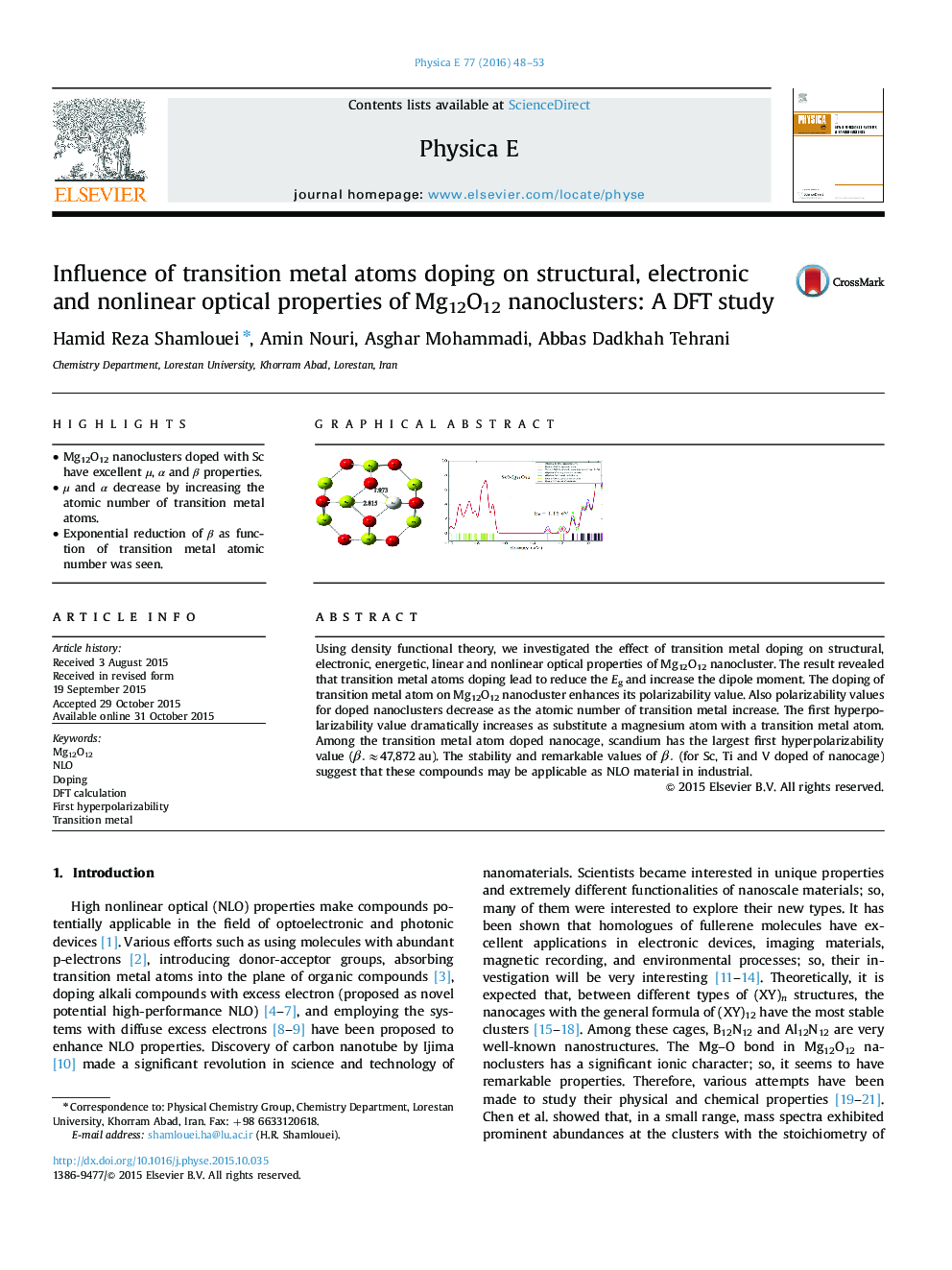 Influence of transition metal atoms doping on structural, electronic and nonlinear optical properties of Mg12O12 nanoclusters: A DFT study