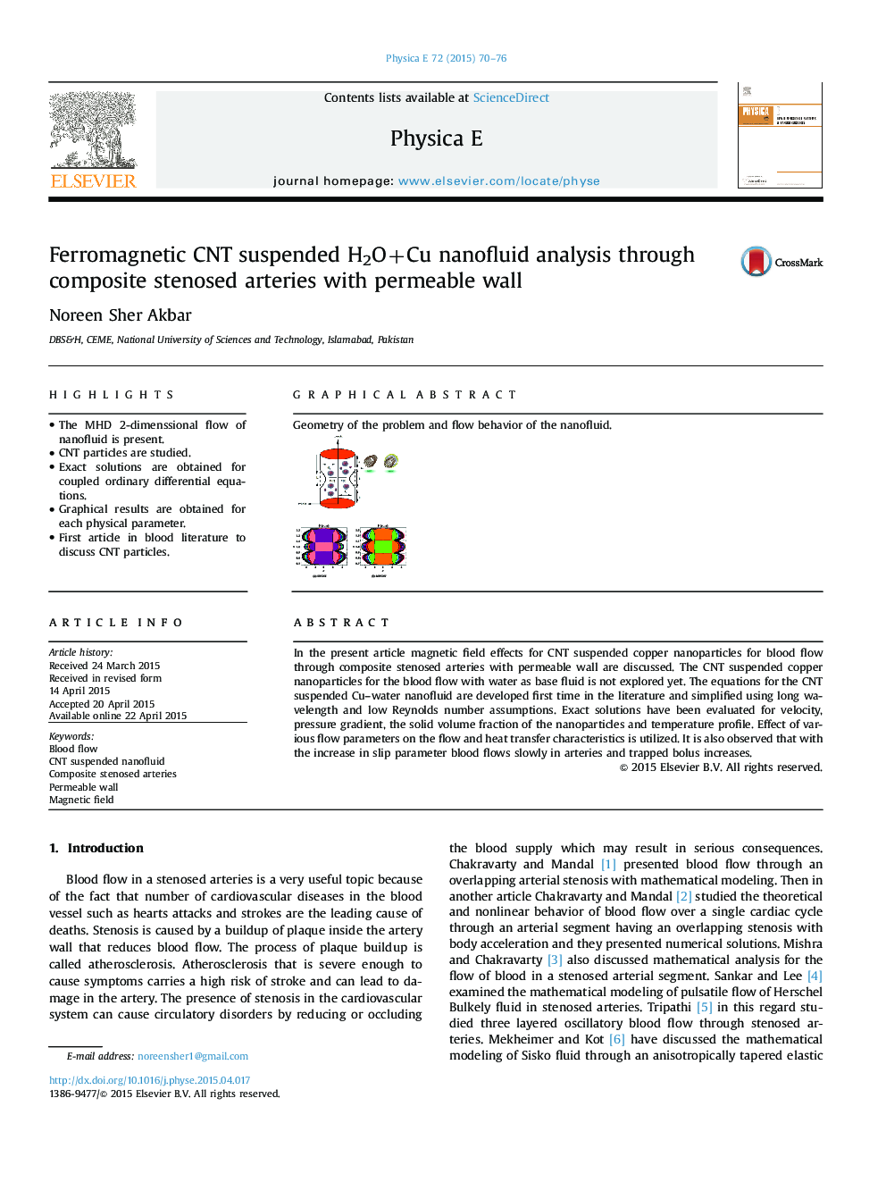 Ferromagnetic CNT suspended H2O+Cu nanofluid analysis through composite stenosed arteries with permeable wall