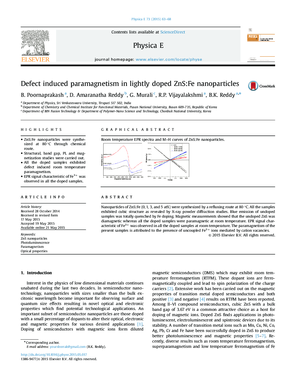 Defect induced paramagnetism in lightly doped ZnS:Fe nanoparticles