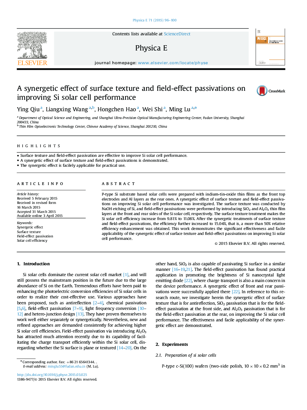 A synergetic effect of surface texture and field-effect passivations on improving Si solar cell performance