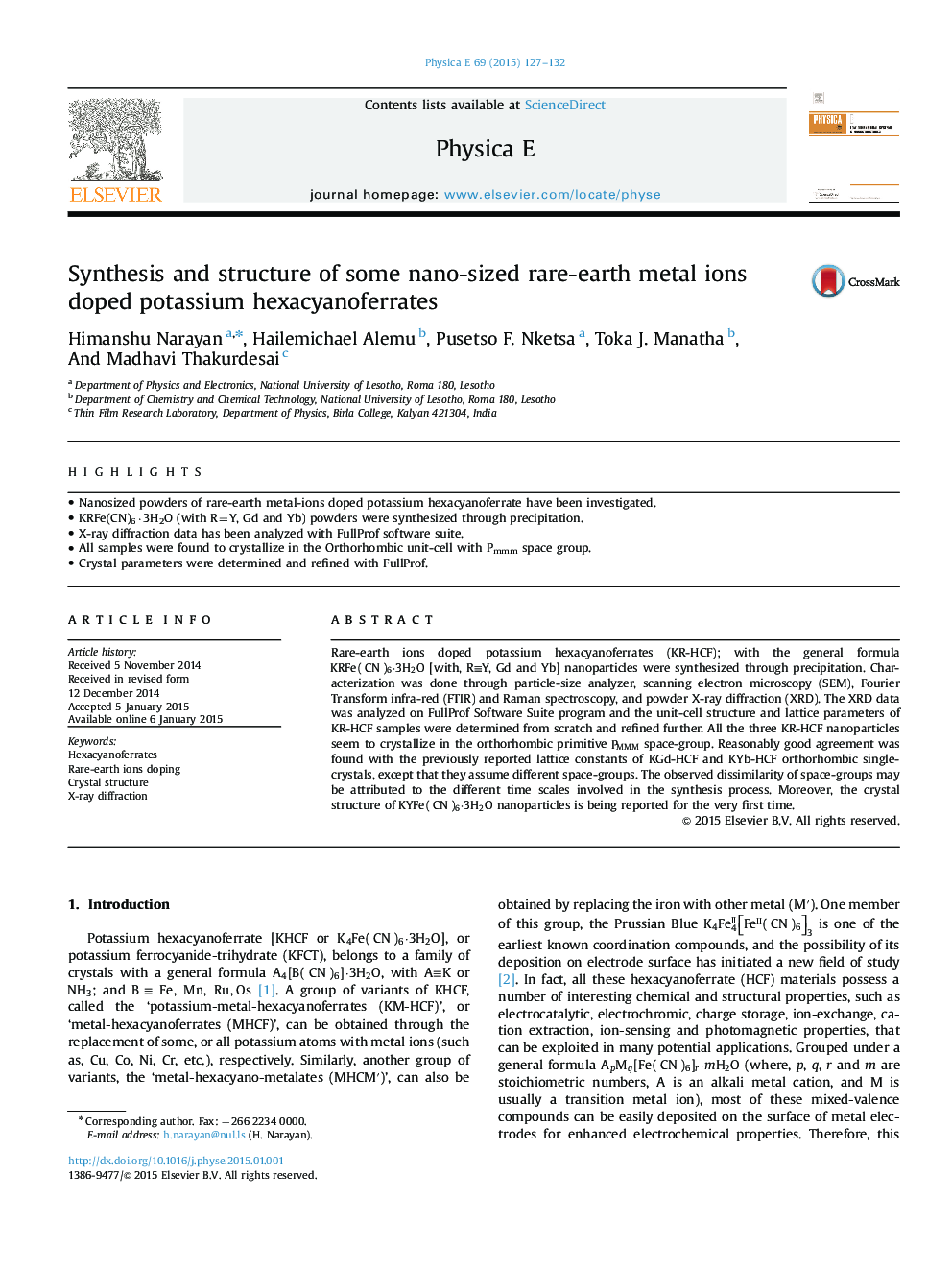 Synthesis and structure of some nano-sized rare-earth metal ions doped potassium hexacyanoferrates