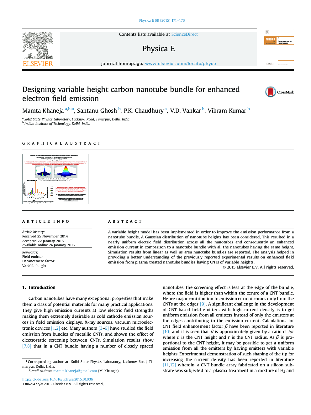 Designing variable height carbon nanotube bundle for enhanced electron field emission