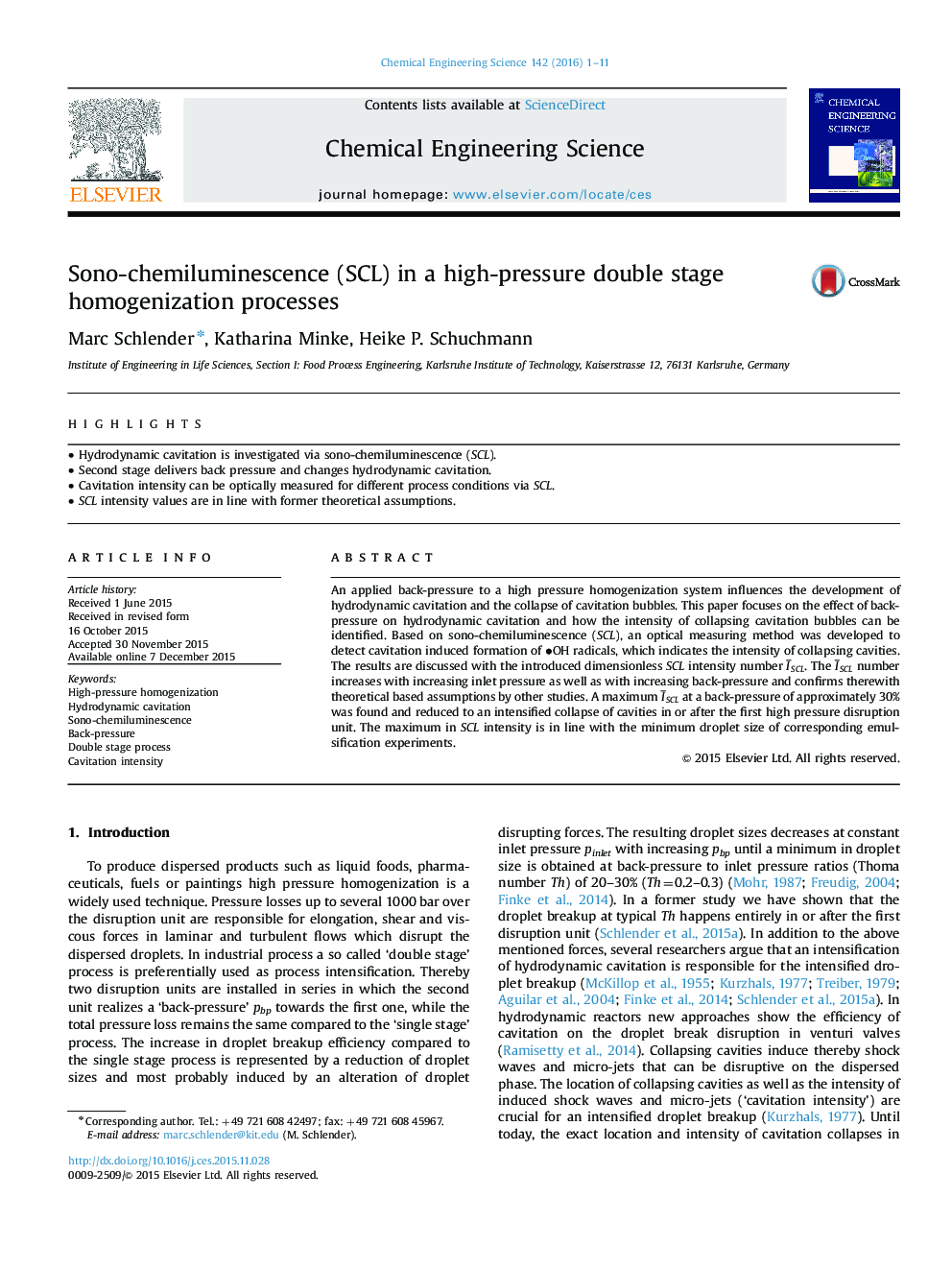 Sono-chemiluminescence (SCL) in a high-pressure double stage homogenization processes