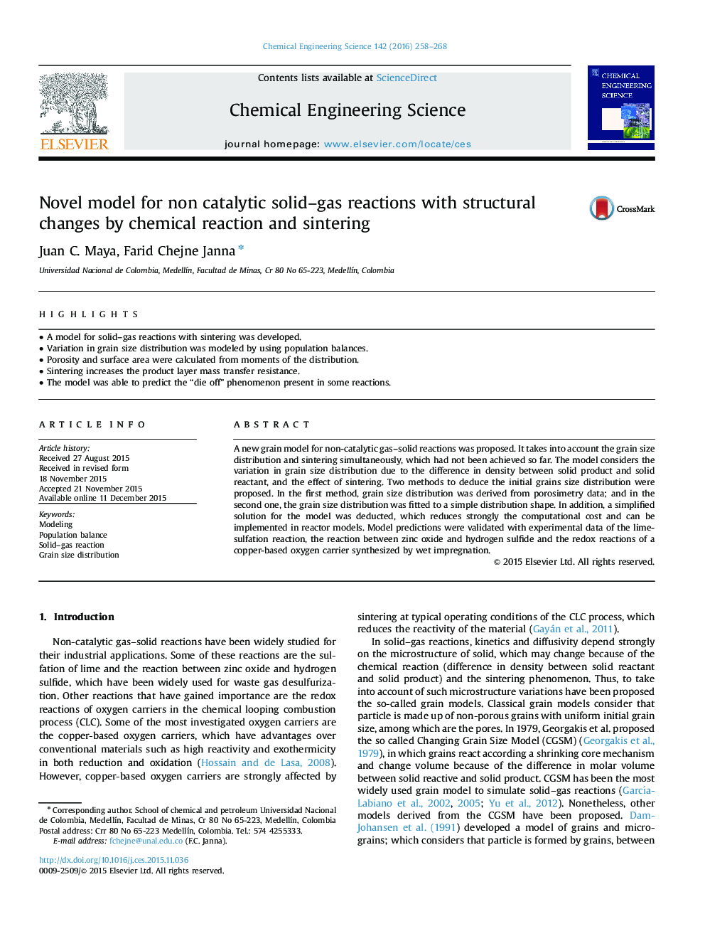 Novel model for non catalytic solid–gas reactions with structural changes by chemical reaction and sintering