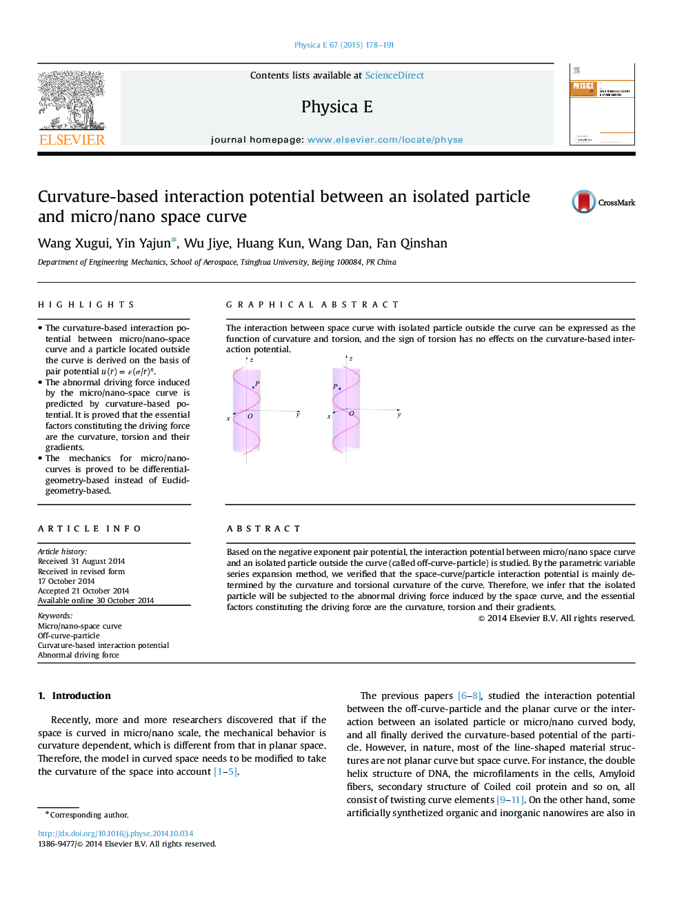 Curvature-based interaction potential between an isolated particle and micro/nano space curve