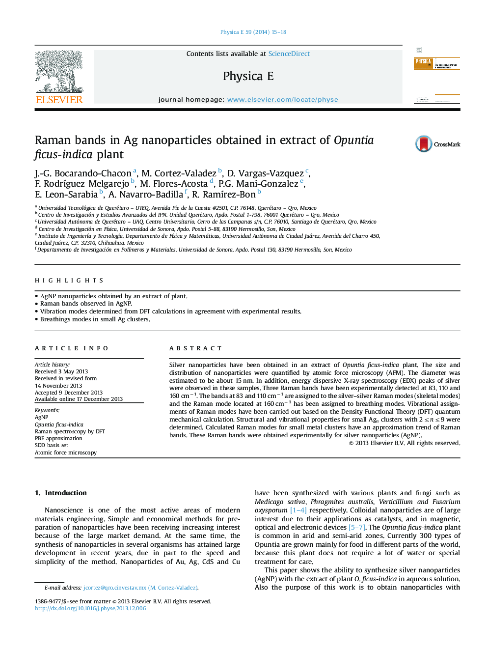 Raman bands in Ag nanoparticles obtained in extract of Opuntia ficus-indica plant