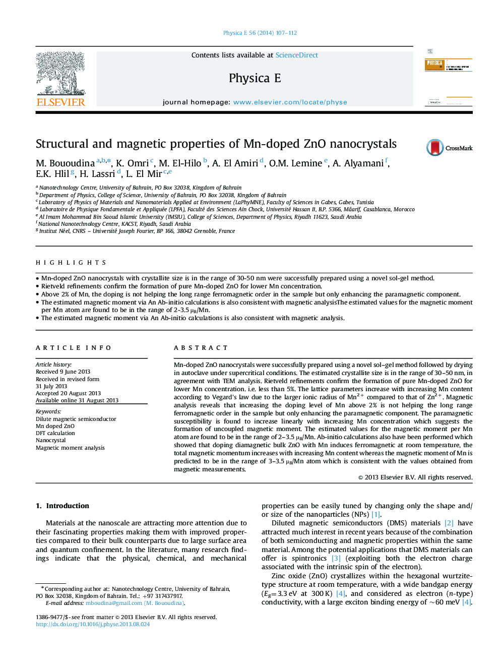 Structural and magnetic properties of Mn-doped ZnO nanocrystals