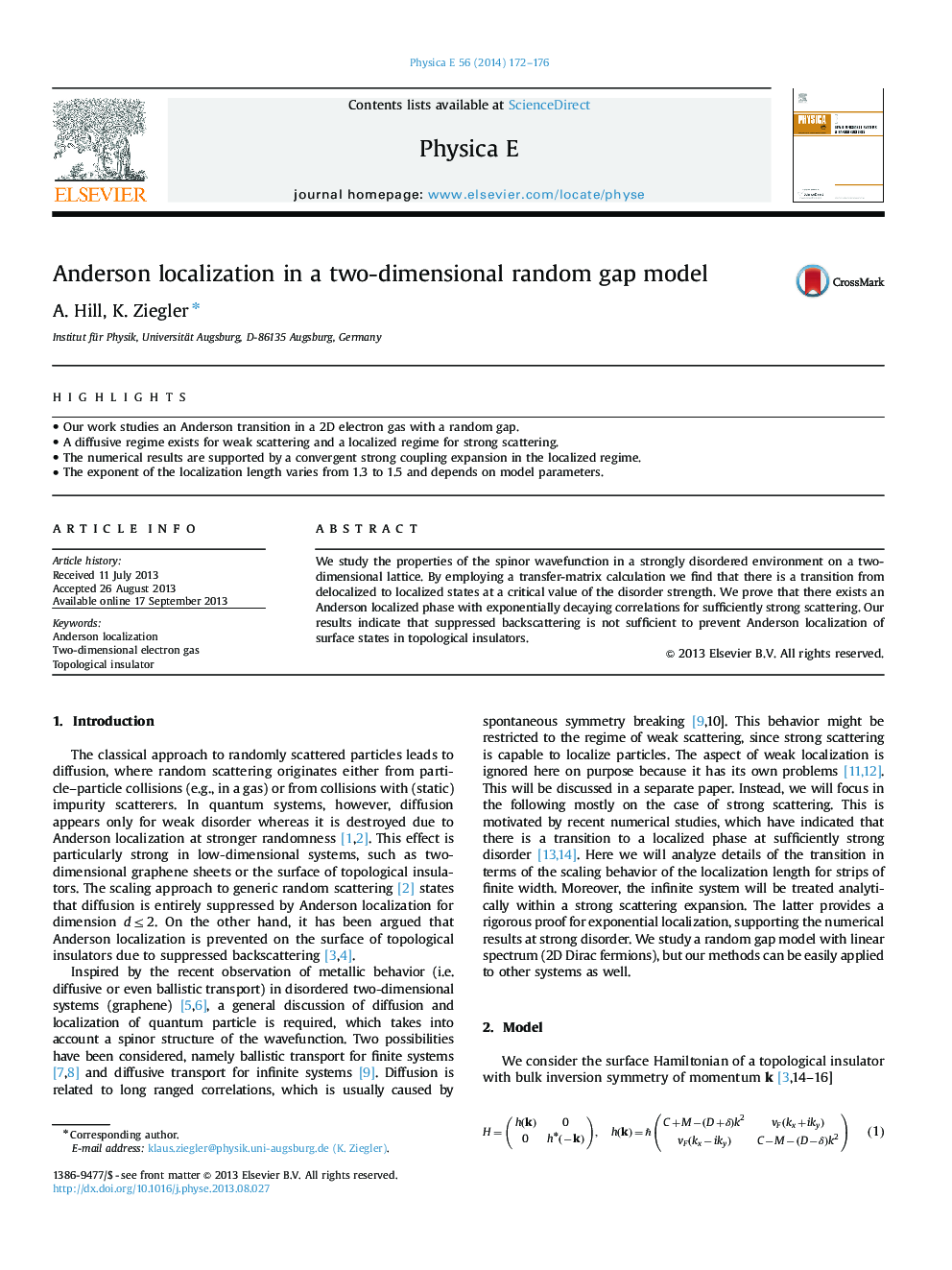 Anderson localization in a two-dimensional random gap model