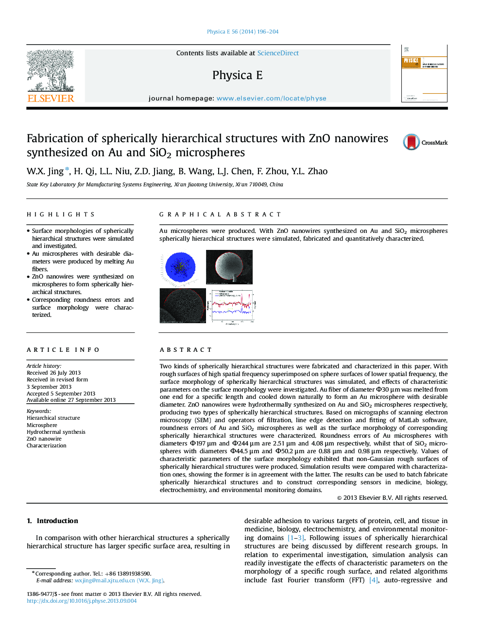 Fabrication of spherically hierarchical structures with ZnO nanowires synthesized on Au and SiO2 microspheres