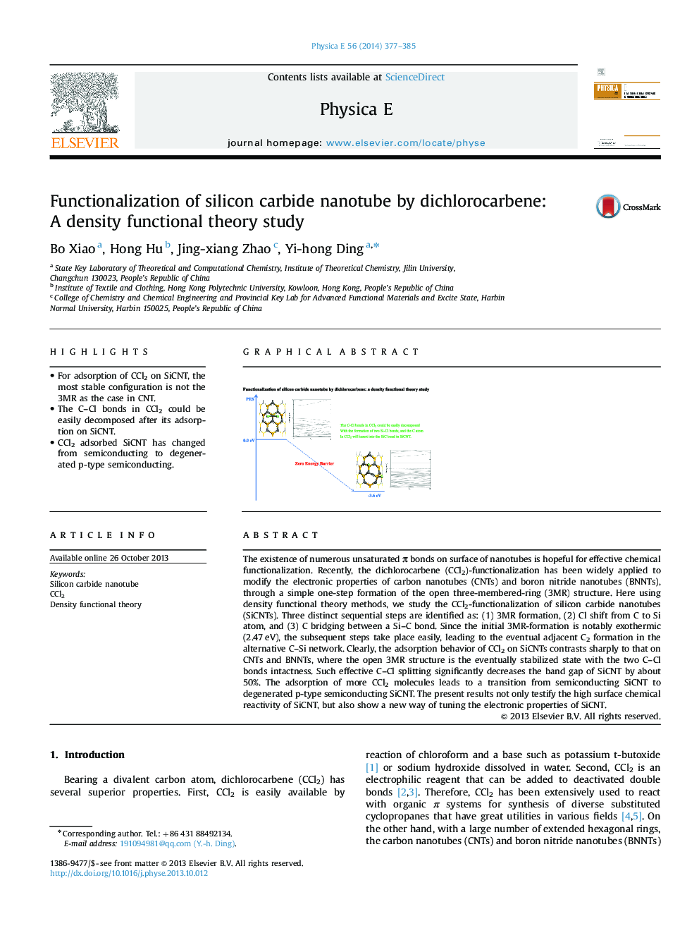 Functionalization of silicon carbide nanotube by dichlorocarbene: A density functional theory study