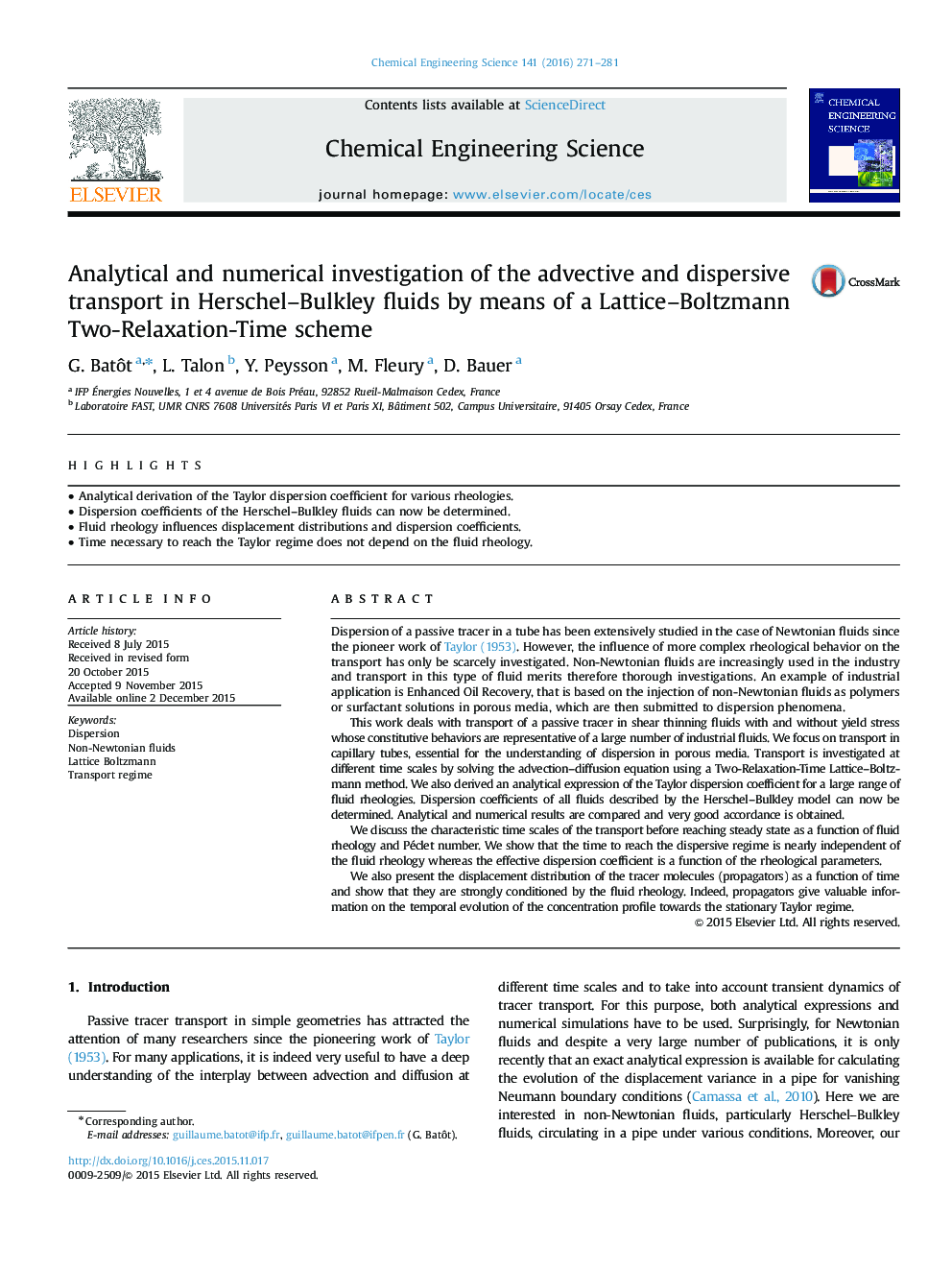 Analytical and numerical investigation of the advective and dispersive transport in Herschel–Bulkley fluids by means of a Lattice–Boltzmann Two-Relaxation-Time scheme