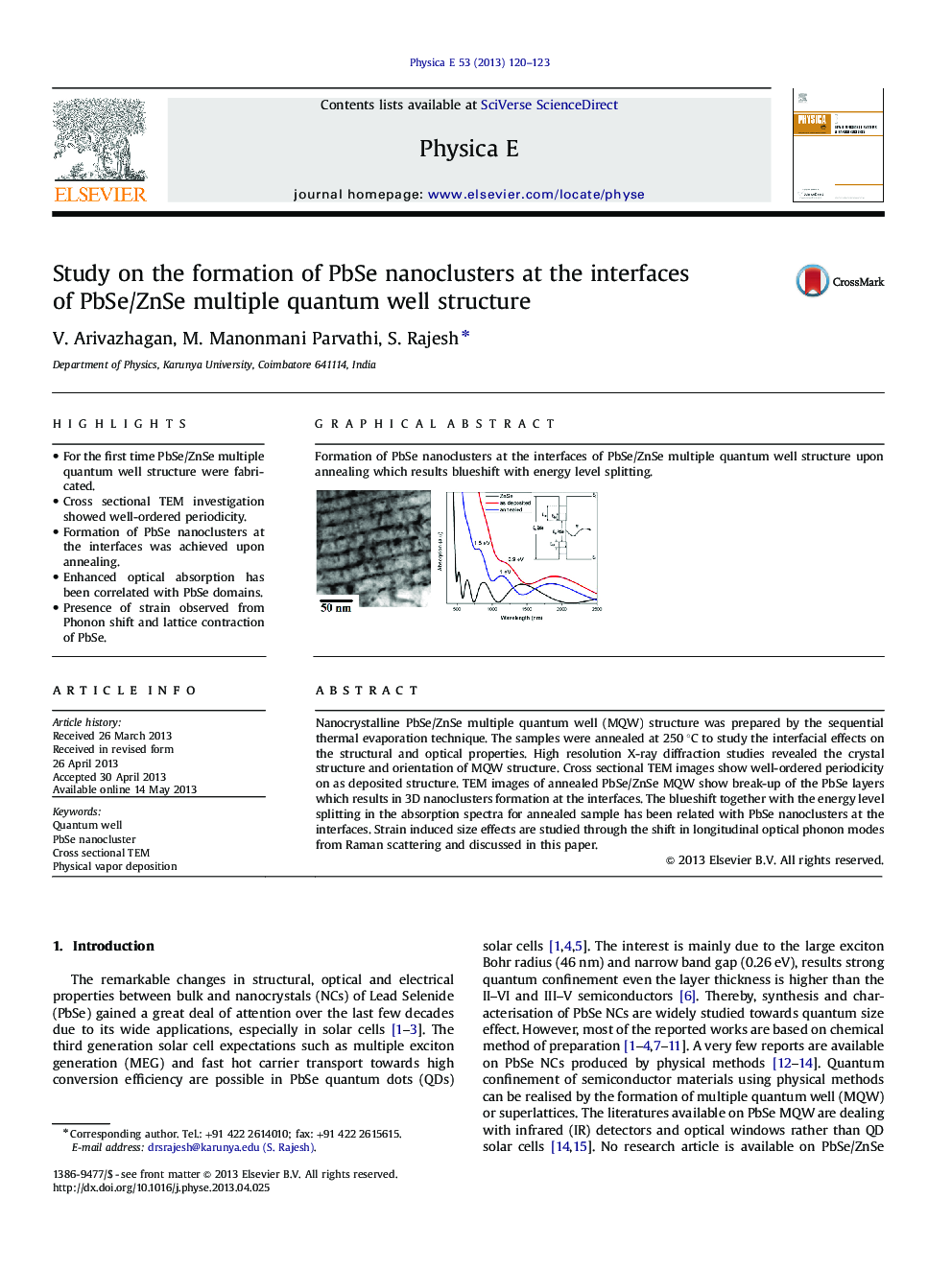 Study on the formation of PbSe nanoclusters at the interfaces of PbSe/ZnSe multiple quantum well structure