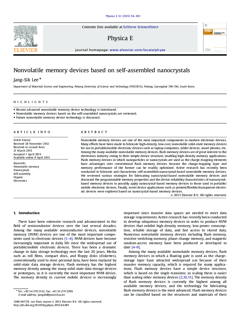 Nonvolatile memory devices based on self-assembled nanocrystals