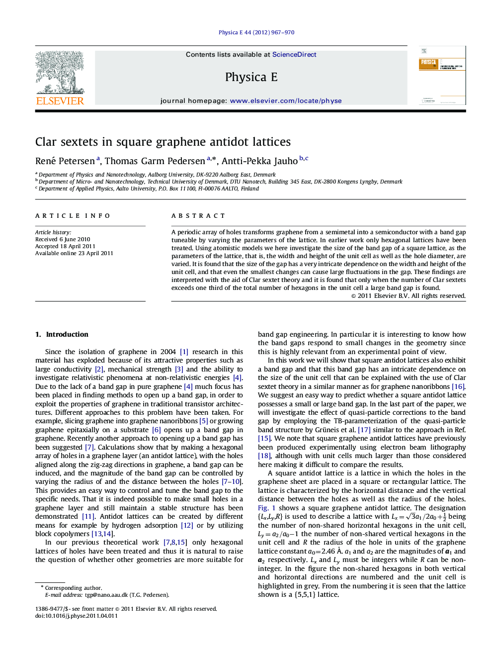 عکس صفحه اول مقاله: Clar sextets in square graphene antidot lattices Clar sextets in square graphene antidot lattices